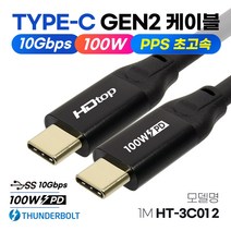 에이치디탑 USB 3.1 C타입 GEN2 썬더볼트 고속 충전 케이블 PD, 1m, 검은색 + 골드