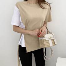 [랜덤플레이] 라운드넥 배색 투톤 스트랩 반팔 티