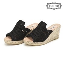 앳코너 슈즈 블랙 짜임 통굽슬리퍼