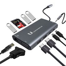 C타입멀티 USB3.0허브 to 듀얼 HDMI PD 기가랜카드 SD카드리더기 미러링 VGA RJ45 맥북