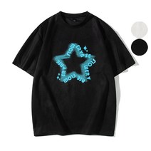 Sevenmoon 여름 별 날염 한국판 트렌드 남성용 티셔츠