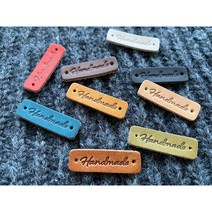 핸드메이드 가죽라벨 M3009-NO2 HANDMADE 천연소가죽 뜨개질 라벨, 다크브라운