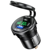 금속 45W USB CType C PD + 18W QC3.0 USB 빠른 자동차 충전기 전압/전원 디스플레이 SUV 오토바이 트럭, 02 Black-green light, 02 Black-green light