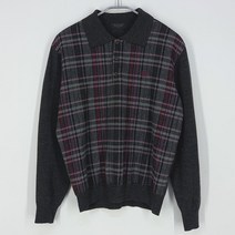 빈티지다온 인디안 남 쓰리버튼 체크 카라 니트긴팔탑 챠콜95