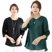 서울양말 솔리드 7부 소매 인견 블라우스 여름 티셔츠 외출복 라운드 가벼운 시원한