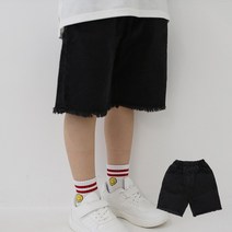 아이크레용 스톤워싱 블랙 밑단구제 5부반바지 청반바지 블랙데님