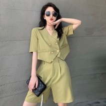 겨자색 소금 달콤한 정장 반바지 넓은 바지 세트 여성 여름 캐주얼 패션 작은 향기 투피 코트