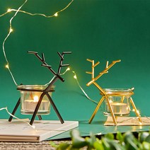 미뇽마켓 크리스마스 루돌프 사슴 캔들 홀더 크리스마스 인테리어 소품, 블랙