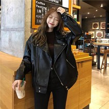 여자 자켓 기본 재킷 스타일 루즈한 바이커 턴 다운 칼라 올 매치 가죽 패션 캐주얼 아우터 여성용 봄 상