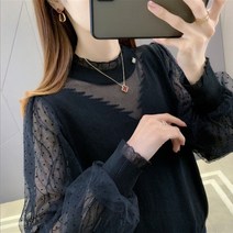 밀크봉봉 여성용 레이스 브이넥 긴팔티