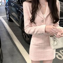 트위드셋업 트위드 투피스 하객룩 피로연 크롭 인터넷 연예인 작은 향기 바람 스커트 슈트 여성 봄 기질 염계 가볍고 성숙한 하이 엔드 핑크