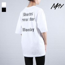 MAY 여성용 박스핏 오버핏 여자 화이트 반팔티 반팔 티셔츠