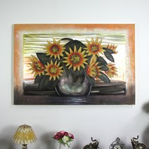 람세스아트 돈이들어오는 그림 해바라기꽃화병 특대 캔버스 유화