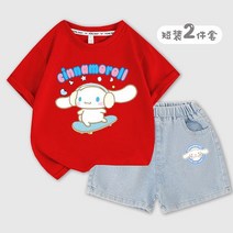 산리오 시나모롤 쿠로미 학용품 문구 세트 랜덤 럭키 박스 티셔츠 반바지 카와이 카톤 패션 여아용 투피스 의류 청바지 면 여름 운동복 어린이 선물, [06] 140, [19] B7