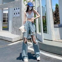 케빈 낡은 물세탁 찢어진 청바지
