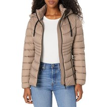 DKNY 여성용 편안하고 부드러운 패커블 패딩 아웃웨어 재킷 블랙 Medium