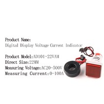 가성비청소기 원형 사각형 디지털 전압계 22mm AC 20500V 암페어 테스터 미터 듀얼 LED 표시기 파일럿 라, 01 VAM Square Red