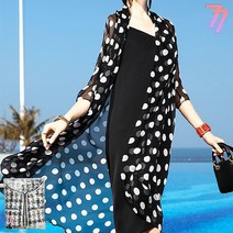 77우먼스 여성 도트 가디건 봄 여름 간절기용 씨스루 루즈핏 오버핏 가디건 롱 땡떙이 문양 편안한 시원한 데이트룩 데일리룩 이월 이월상품 도트가디건 [리현커머스]