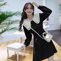 다드물 카라 원피스 여성 호텔 여행 스커트 긴팔 A라인 (A5213ea6)