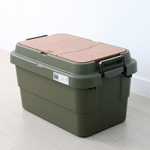 켐포바니 캠핑 수납 트렁크 카고 박스 50L + 우드상판, 카키(카고 박스)