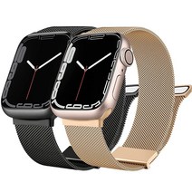 Amzpas [2팩] 애플 워치 밴드 시리즈 8 7 6 5 4 3 2 1 SE 42mm 44mm 45mm와 호환되는 금속 스테인리스 스틸 iWatch 밴드용 메시 루프 마그네틱 밀