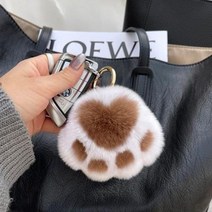 고양이 발톱 토끼 털짚 장식 리얼 벨벳 가방 자동차 열쇠고리 액세서리 귀여운 발톱 인형, 02 화이트+카라멜