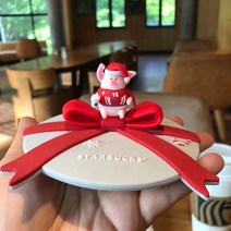 스타벅스 캐릭터 곰돌이 실리콘 비말 머그컵 뚜껑, 그레이 크리스마스돼지컵 뚜껑 11.5cm