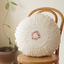 누홈 주름레이스 원형쿠션(솜포함), 더블하트