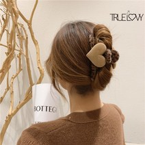 트루러비 빈프 스퀘어 올림머리 반묶음 라이트 패션 복고풍 스니피 페이크퍼 벨벳하트 호피무늬 리본 헤어 머리 집게핀