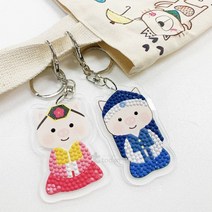 대진교육 아크릴 보석십자수 돼지 열쇠고리, 남자돼지(색상 랜덤)