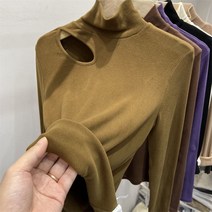 오픈숄더긴팔티 유럽 화물 펀칭 오프숄더 어깨트임 볼트무늬 기모 목폴라 롱슬리브티 2022 겨울 가을 4990661748