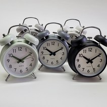 아하코리아 무소음 더블벨 원형 알람 탁상 시계 L사이즈, 알람시계 원형L 화이트그린