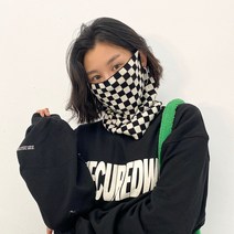 체커보드 스키 보드 바이크 일체형 보온 마스크 니트 방한 마스크 넥워머, 1개