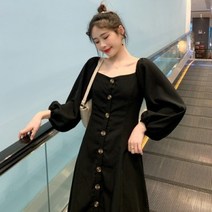 DAPANDA 뚱뚱한 여동생 라지 가을겨울 2019 망 홍달콤 법식 복고 허리 조여 날씬해 보이는 긴팔 원피스 여