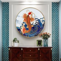 아트미니 보석십자수 원형도안 활어 황금 비단잉어 파도 바다 DIY키트 큐빅 비즈 십자수, 40x40cm