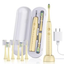 SARMOCARE 소닉 전동 칫솔 성인용 아동용 여행용 충전식 5가지 모드와 6가지 브러시 헤드 방수 무선 충전 스마트 타이머 및 케이스 포함 퍼플 미국직송 281330, 옐로우