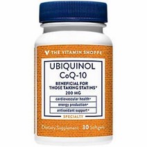 The Vitamin Shoppe Ubiquinol CoQ10 200mg 스타틴을 복용하는 사람들에게 유익 심장 및 세포 건강 건강한 에너지 생산 지원 필수 항산화 물질 매일 1회, 30 Softgels