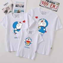 CIUUC 부모-자식 반소매 가족 세 느슨한 버전 반소매 재킷 만화 징당 고양이 여름 새 가족