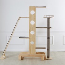 원목캣타워 O타입 (3단 알루미늄폴+바스켓+4단보드), CO-W-아이보리