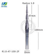 1pc R1.0 * D8 47 100L 2F 8mm 텅스텐 카바이드 볼 노즈 콘 유형 테이퍼 엔드 밀 cnc 밀링 커터 도구 라우터 비트