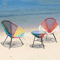 라트 라인 아카풀코 야외 카페 테라스 테이블 의자 세트 에그, 피콕, 색상혼합