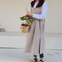 방가지똥 앞치마 롱 주름 베이지체크 워싱면앞치마