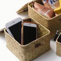 메이퀸샵 해초 바구니(라탄바구니) 수납바구니, 뚜껑 정사각 바구니 L, 1개