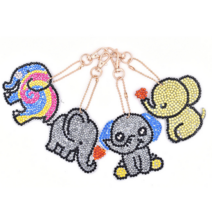 NICKKIM 닉킴 보석십자수 DIY 열쇠고리 5종 세트 부엉이 코끼리 미니 보석십자수 만들기 키링, 재물코끼리