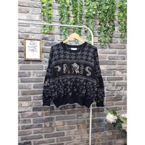 레터링 스팽글 하운드 체크 울니트