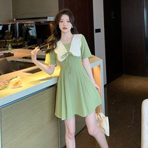 여름 프렌치 보우 드레스 짧은 퍼프 슬리브 인형 목 민소매 레이스 나시