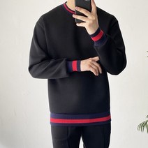 데일트 삼선 배색 남자 오버핏 네오프렌 맨투맨 2컬러