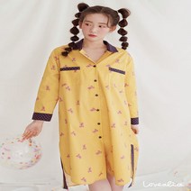 (여성) 도트베어 순면 긴팔원피스 여자잠옷 mustard