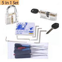 지문인식도어락 디지털 지문인식 전자 도어락 5 in 1 자물쇠 제조공 도구 피킹 키트 5pcs 미니 도구와 2pcs 투명 잠금 10pcs 깨진 키 제거 도구 장력
