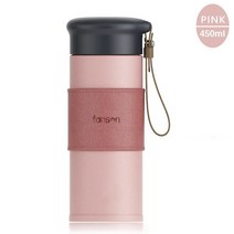 보온 보냉 주전자 진짜 가죽 케이스 병 뚜껑 330450ml 크리 에이 티브 열 컵 304 스테인레스 스틸 병 여행 자동차 커피 차 우유 머그잔, 핑크 450ml